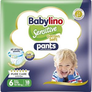 Babylino Sensitive Cotton Soft Pannolini Mutandina Taglia 6, Pants XL (13-18 Kg), 18 Unità