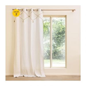 Lot de 2 Rideaux à Œillets Lacia - 140 x 240 cm - Polycoton Uni avec Détails en Jute et Pompons