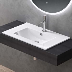 Lavabo à Encastrer 71x47×18cm Lave Mains en Céramique pour Salle de Bain Blanc avec Revêtement nano Brüssel911 - Doporro