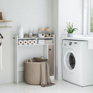 Goplus - Armoire wc avec Étagère & 2 Compartiments & Tablettes réglables sur 10 niveaux & Anti-Bascule, pour Buanderie, Blanc