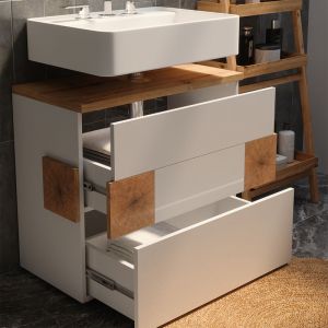 Meuble sous vasque simple Eden, Blanc, 70x64.5cm avec 2 tiroirs, Vicco