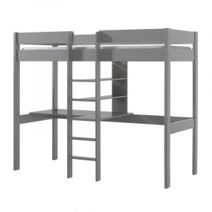 Vipack Furniture Lit mezzanine gris, fabriqué en pin massif. Bureau inclus.