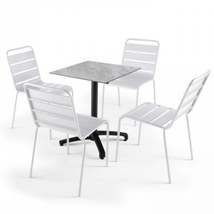 Image de Oviala Table de jardin statifié 60 x 60cm marbre et 4 chaises palavas blanc - Gris