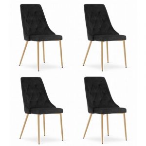 Chaise IMOLA - velours noir / pieds couleur bois x 4