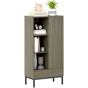 Homcom Buffet haut - porte, étagère, tiroir, 3 niches - 60 x 34 x 121 cm - piètement acier noir effet bois gris