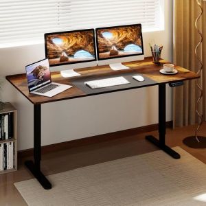 Costway Bureau Assis-Debout Électrique 140x70x72-116cm Réglable En Hauteur - 3 Mémoires, Anti-Collision, Trou Pour Câble, Marron