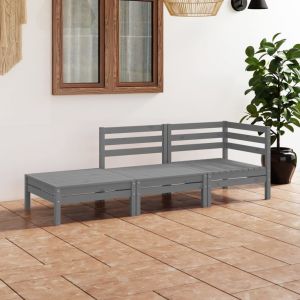 VidaXL Salon de jardin 3 pcs Gris Bois de pin massif Grey