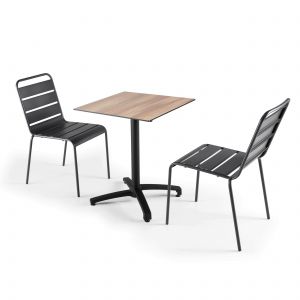 Oviala Ensemble table de jardin stratifié gris claire et 2 chaises grises 60 x 60 x 72 cm