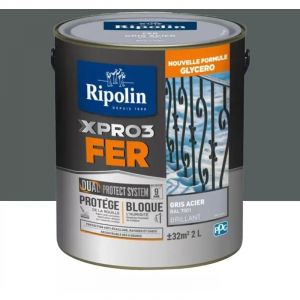 Ripolin Peinture fer glycéro XPRO3 Fer Brillant Gris Acier 2 l