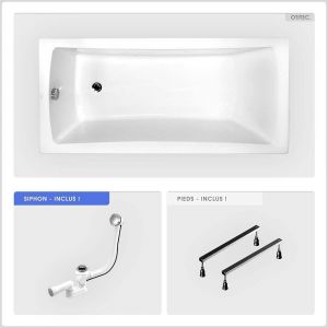 Baignoire rectangulaire - 140 x 70 cm - sans Habillage - avec Pieds - Vidage Chrome - OPTIMA