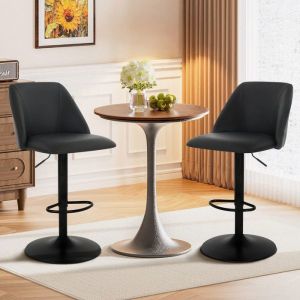 Tabourets de bar réglables et pivotants (lot de 2) - Chaises de bar rembourrées en simili cuir avec dossier demi-circulaire, pour salle à manger ou