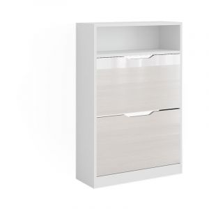 Le basculeur à chaussures Luca, Blanc Haute brillance, 59 x 89.5 cm avec 2 compartiments Vicco