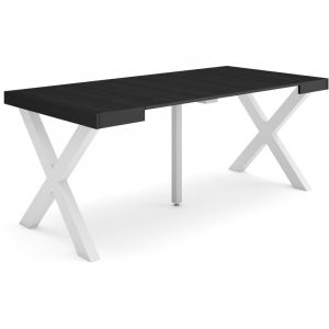 Table console extensible, Console meuble, 180, Pour 8 personnes, Pieds bois massif, Style moderne, Noir - Skraut Home