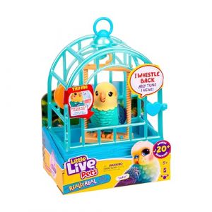 Moose Toys Little Live Pets My Really Real Bird & Cage – Indie, Oiseau interactif réaliste, 20+ Sons et réactions, Cage 25 cm, Bird 10,9 cm, Il enregistre et répète ce Que tu dis, Transporte et Expose Ton Bird