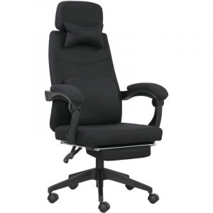 Vinsetto - Fauteuil de bureau manager grand confort dossier réglable repose-pied coussin lombaire roulettes 360° lin 62L x 68P x 127H cm noir