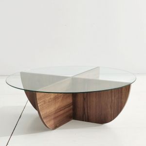 Image de Cotecosy Table basse design Sunac D90cm Verre Transparent et Bois foncé - Bois foncé