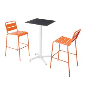 Image de Oviala Ensemble table haute stratifié noir et 2 chaises hautes orange