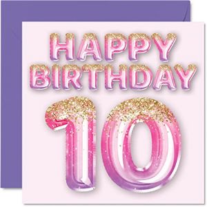 Stuff4 Carte d'anniversaire 10 ans pour homme et femme – Élégante – Cartes d'anniversaire pour femme de 10 ans, fils, fille, frère, sœur, petit-fils, ami, 145 mm x 145 mm