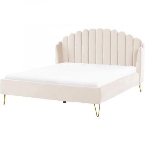 Beliani Lit Rembourré avec Sommier à Lattes 180 x 200 cm en Velours Beige Ambillou