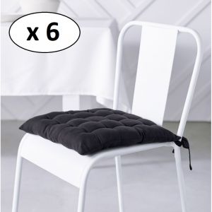 Today Lot de 6 galettes de chaises carré "Essential" en coton matelassé - Gris fusain - 38 x 38 cm