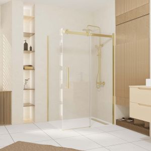 Aurlane Pack Porte de Douche Coulissante 120x200cm et Retour 90cm - Or Doré Brossé et Verre trempé 6mm