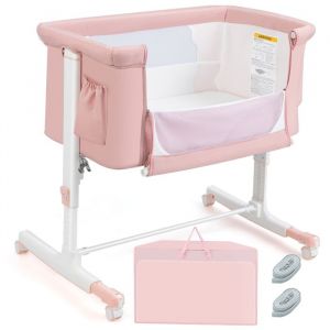 COSTWAY Lit Cododo Bébé à 5 Hauteurs Réglables, Charge 9KG, Lit Berceau Maille Respirante Sac de Voyage pour Bébé 0-6 Mois-Rose