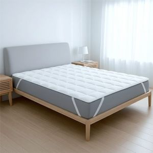 The White Stone Surmatelas 160 x 190 Surmatelas Rembourr&eacute; en Ouate 500 g/m&sup2; Housse en Microfibre Respirante avec &Eacute;lastiques aux Coins