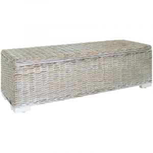 VidaXL Bo&icirc;te de rangement Blanc 110 cm Rotin kubu naturel et acajou