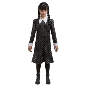 Ruedelafete Chaks - Robe Wednesday Addams pour fille, costume officiel Wednesday, tenue noire avec col blanc pour Halloween et carnaval