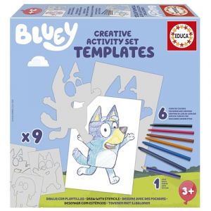 Educa Ensemble cr&eacute;atif Bluey, Dessinez des Personnages et d'autres &eacute;l&eacute;ments de la s&eacute;rie Bluey &agrave; l'aide de mod&egrave;les en Carton pr&eacute;d&eacute;coup&eacute;s. Jeu cr&eacute;atif &agrave; partir de 3 4 5 6 Ans (19886)