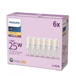 Philips LED ampoule standard, Equivalent 25W halogene, culot G9, éclairage blanc chaud 2700K, 6-pack, nouvelle génération