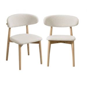 Lot de 2 chaises en bois d'hévéa et tissu bouclette Naturel / Crème