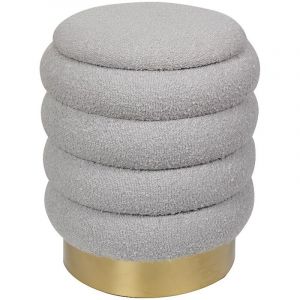Vente-unique - Pouf coffre de rangement en tissu bouclette gris esdalo