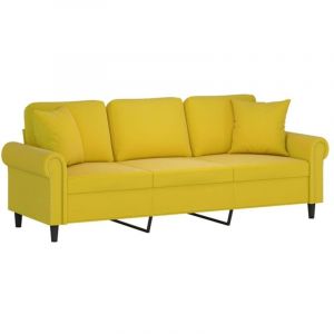 VidaXL Canapé 3 places avec oreillers décoratifs jaune 180 cm velours