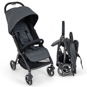 Costway Poussette Canne Bébé Avec Dossier & Auvent Réglables, Panier Inférieur & Frein, Pliable À Une Main, Harnais À 5 Points, Gris