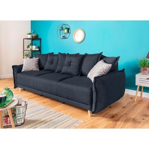 Lena - canapé 3 places convertible - avec coffre - en tissu style scandinave - Bleu