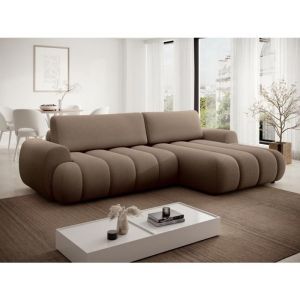 Canapé d'angle droit convertible en tissu taupe FRIDORA