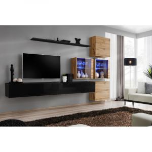 Image de Meuble TV Mural Design " XIX" 310cm Noir & Naturel Prix