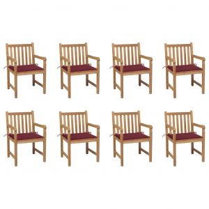 VidaXL Chaises de jardin 8 pcs avec coussins bordeaux Bois de teck