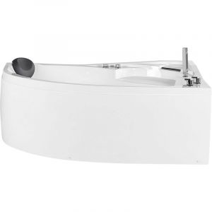 Beliani Baignoire balnéo angle gauche avec LED blanche 150 cm NEIVA
