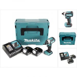 Makita DTD 153 RMJ 18V Brushless Visseuse à choc sans fil + Boîter Makpac + 2x Batteries BL 1840 4,0 Ah Li-Ion + Chargeur DC 18
