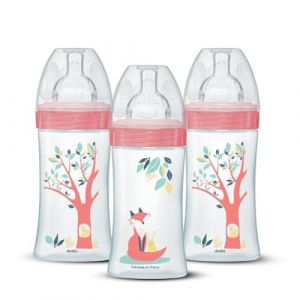 Dodie Garçons Lot de 3 Biberons Tétines Plates, Rose, 270 ml, Débit 2