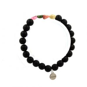 Bracelet Tourmaline multicolore du Brésil + Perles Onyx noir mat 8 mm - A Bijoux