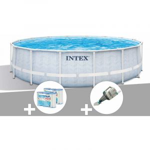 Intex Kit piscine tubulaire Chevron ronde 4,88 x 1,22 m + 6 cartouches de filtration + Aspirateur