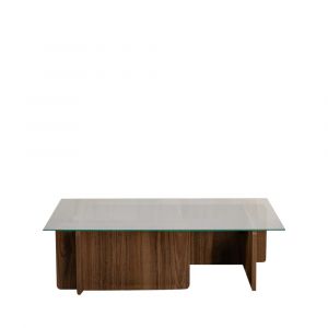 DRAWER Table basse en verre trempé et bois - Bois foncé - Cubix