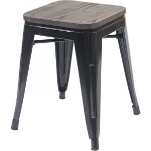 Décoshop26 Tabouret bas avec assise en bois design industriel empilable en métal noir 040005325