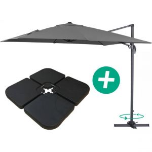 Habitat et Jardin Parasol jardin d&eacute;port&eacute; Alu -Sun 3- Carr&eacute; - 3 x 3 m - Gris - Dalles incluses