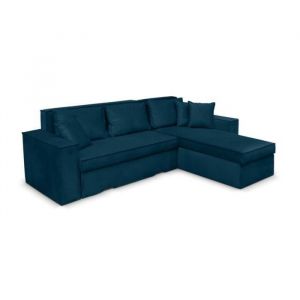 Loungitude Canapé d'angle caelia Réversible et Convertible avec coffre en velours côtelé - Bleu canard - Bleu canard