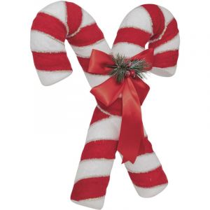 Déco de Noël Sucre d'orge double rouge et blanc avec noeud satin H 46 cm