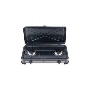 Image de Melchioni Family | Réchaud à Gaz 2 Feux Noir MINERVA 2 – Compact, Puissant et Parfait pour le Camping et l’Outdoor